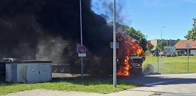 Pożar ciężarówki przy stacji Circle K. Mamy nagranie