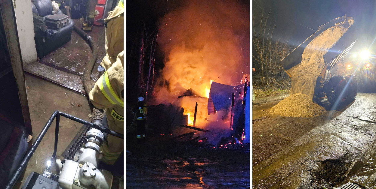 Alarm za alarmem. Zalania i pożar. Pracowita noc strażaków